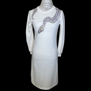 Vintage Hand made Midi Dress Cream and Gold With Snake Applique Detail Size Sm